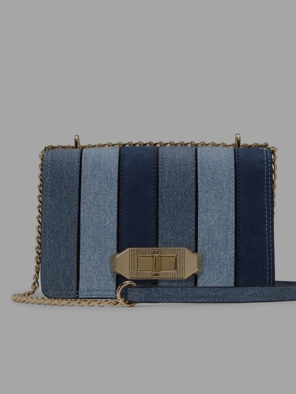 Aldo Striped Denim Panel Crossbody in Mixed Blues with Gold Hardware
